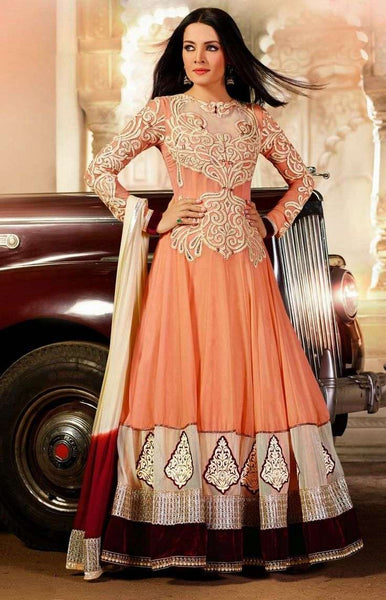 4606 PEACH CREAM AAFREEN DESIGNER ANARKALI SUIT - Asian Party Wear