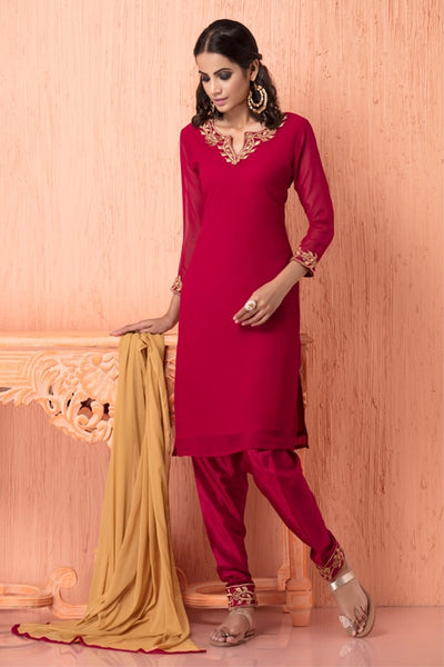 Red Georgette Indian Readymade Salwar Kameez - Asian Party Wear