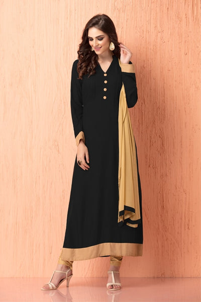 AC-112 BLACK AND BEIGE GEORGETTE CHURIDAAR READY MADE INDIAN SUIT - Asian Party Wear