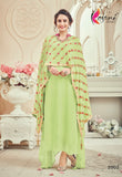 2002 LIME GREEN KESARI GEORGETTE PARTY WEAR SUIT - Asian Party Wear