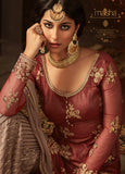 MAROON AND BEIGE INDIAN WEDDING GHARARA SEMI STITCHED SUIT ( DELIVERY IN 2 WEEKS ) - Asian Party Wear