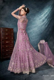 PURPLE NET SILK SIDE SLIT INDIAN WEDDING DRESS - Asian Party Wear