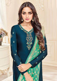 Teal Blue Straight Indian Party Wear Churidar Suit - Asian Party Wear