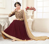 Dark Brown Heavy Embroidered Dress Indian Fancy Gown - Asian Party Wear