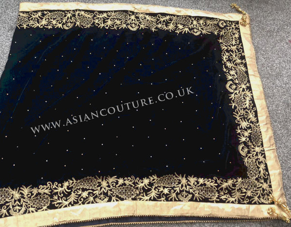 Navy Blue Embroidered Shawl in Micro Velvet - Asian Party Wear