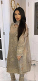 GOLD PAKISTANI DESIGNER READYMADE HEAVY GOLD CHIFFON SALWAR KAMEEZ - Asian Party Wear