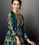 TEAL GREEN GULZAR INDIAN DESIGNER ANARKALI GOWN - Asian Party Wear