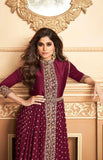 Maroon Indian Designer Suit Party Wear Front Slit Anarkali Dress - Asian Party Wear