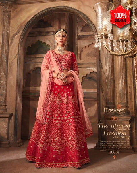 RED HEAVY EMBROIDERED INDIAN PUNJABI WEDDING LEHENGA - Asian Party Wear