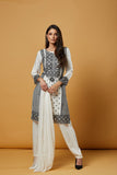 JET STREAM WHITE LINEN PAKISTANI WINTER SALWAR SUIT - Asian Party Wear