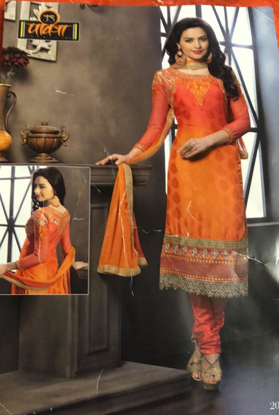 ORANGE COTTON CHURIDAR SUIT - Asian Party Wear