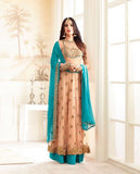 4605 BLUE AND PEACH MAISHA DESIGNER WEDDING WEAR ANARKALI DRESS - Asian Party Wear