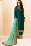 6272 GREEN KASEESH KAREENA KAPOOR SATIN GEORGETTE SUIT WITH HEAVY WORK DUPATTA - Asian Party Wear