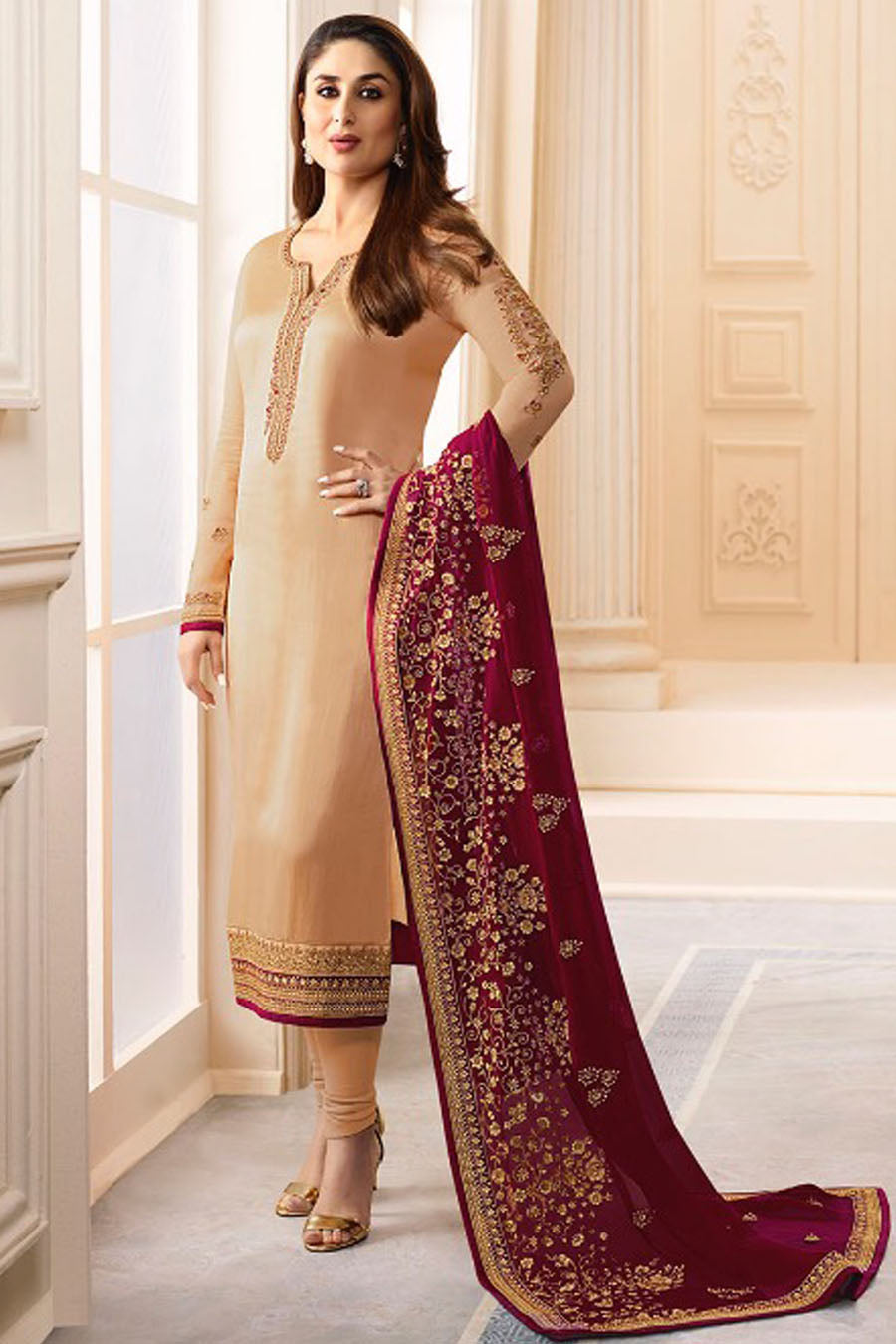 6273 GOLD KASEESH KAREENA KAPOOR SATIN GEORGETTE SUIT WITH HEAVY WORK DUPATTA |Asian Couture 6273 GOLD KASEESH KAREENA KAPOOR SATIN GEORGETTE SUIT WITH HEAVY WORK DUPATTA |Asian Couture