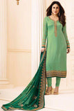 6274 PALE GREEN KASEESH KAREENA KAPOOR SATIN GEORGETTE SUIT WITH HEAVY WORK DUPATTA - Asian Party Wear