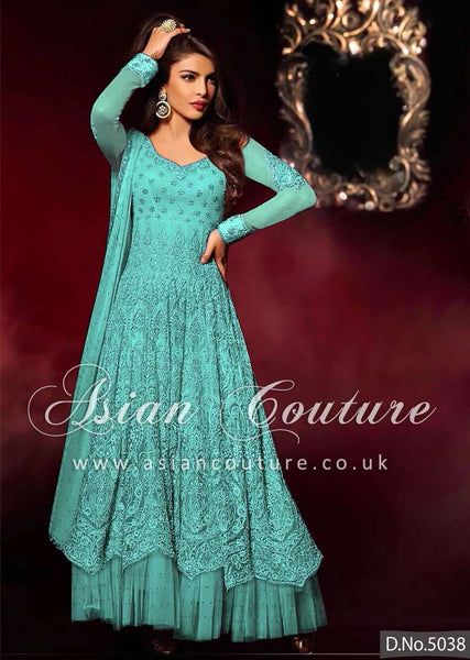 HR5038-A MINT HEROINE PRIYANKA CHOPRA ANARKALI STYLE DRESS - Asian Party Wear