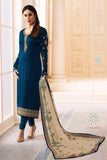 6275 SAILOR BLUE KASEESH KAREENA KAPOOR SATIN GEORGETTE SUIT WITH HEAVY WORK DUPATTA - Asian Party Wear