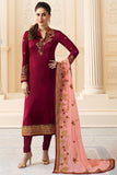 6276 MAROON KASEESH KAREENA KAPOOR SATIN GEORGETTE SUIT WITH HEAVY WORK DUPATTA - Asian Party Wear