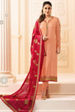 6277 PEACH KASEESH KAREENA KAPOOR SATIN GEORGETTE SUIT WITH HEAVY WORK DUPATTA - Asian Party Wear