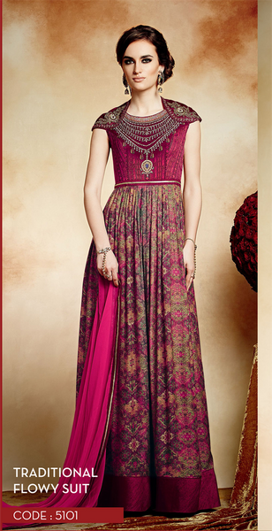 5101 Maroon Heer Crape Dress Suit - Asian Party Wear