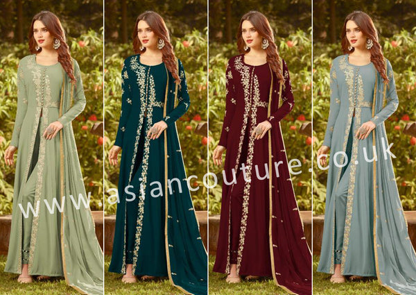 INDIAN PAKISTANI PARTY WEAR FRONT SLIT FLOOR LENGTH DRESS (4  weeks delivery) - Asian Party Wear