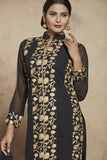 BLACK GEORGETTE STRAIGHT CUT INDIAN PARTY WEAR SUIT - Asian Party Wear