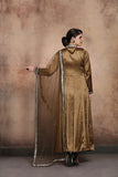 ANTIQUE GOLD SLIT STYLE PAKISTANI WEDDING STYLE READY MADE SALWAR SUIT - Asian Party Wear