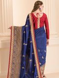 ZACS-29 NAVY BLUE FORMAL SAREE WITH GOLD MOTIFS AND STITCHED BLOUSE - Asian Party Wear