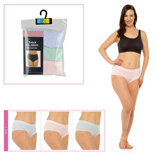 LADIES 3 PACK FULL BRIEFS PASTEL - Asian Party Wear