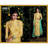 5302 Yellow And Sky Blue Straight Heer Designer Suit - Asian Party Wear