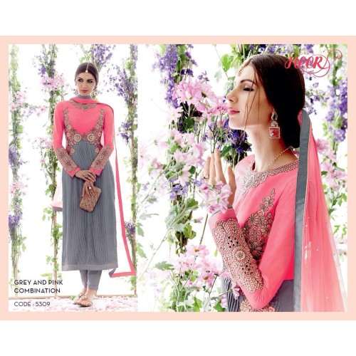 5309 Lilac Gray And Pink Heer Designer Suit - Asian Party Wear