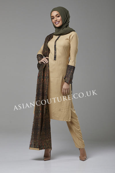 BEIGE RAYON INDIAN CASUAL READY MADE SALWAR SUIT - Asian Party Wear