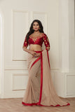 STUNNING NUDE SHADE SHIMMER BEIGE READY MADE SAREE - Asian Party Wear