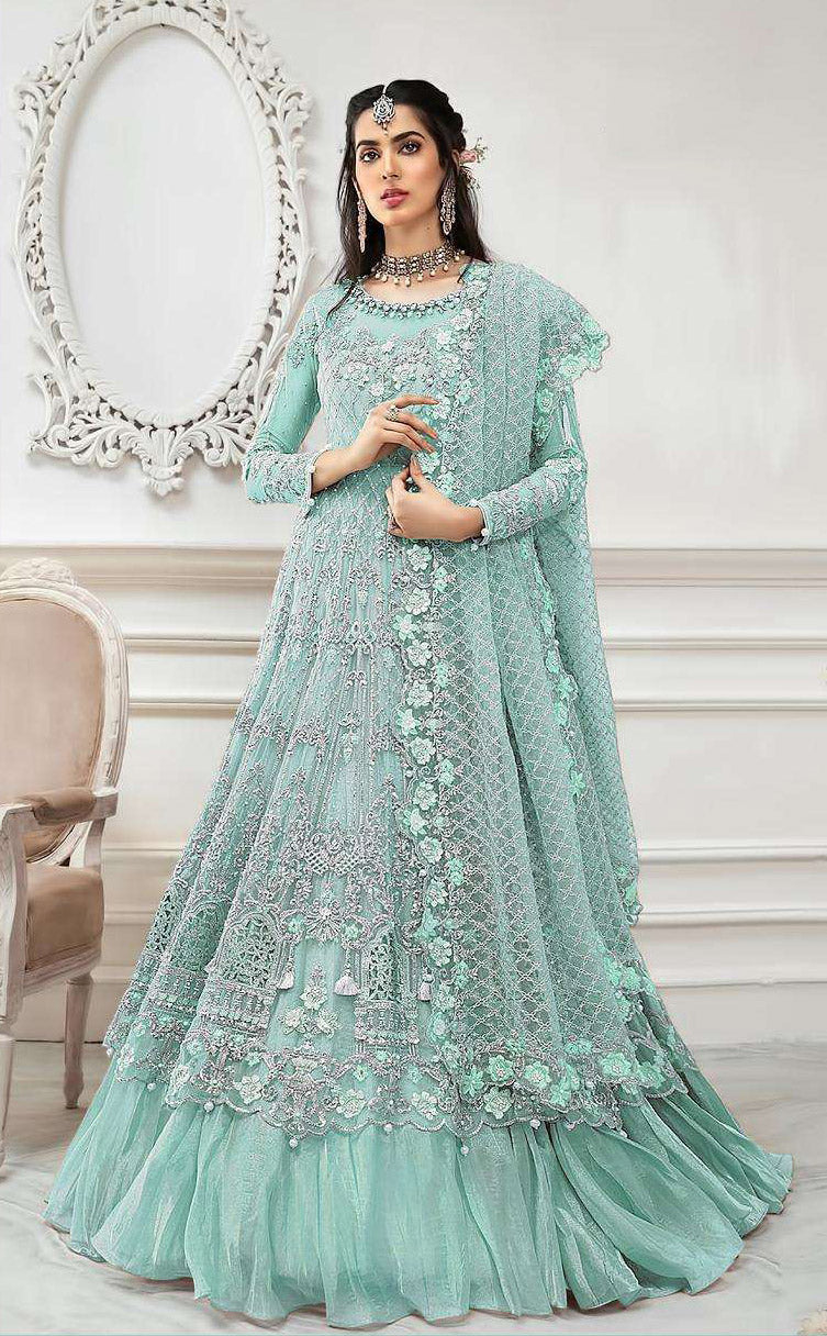 Turquoise Party Wear Pakistani Lehenga - Main Image