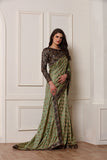 ZACS-611 OLIVE GREEN MEHDNI WEAR READY MADE SAREE - Asian Party Wear