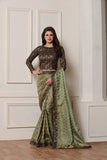 ZACS-611 OLIVE GREEN MEHDNI WEAR READY MADE SAREE - Asian Party Wear