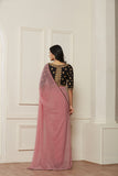 ZACS-610 PINK AND BLACK CONTRAST MATCHING BLOUSE READY MADE SAREE - Asian Party Wear