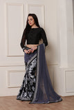 ZACS-608 STUNNING BLACK AND GREY PRINTED GEORGETTE READY TO WEAR SAREE - Asian Party Wear