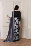 ZACS-608 STUNNING BLACK AND GREY PRINTED GEORGETTE READY TO WEAR SAREE - Asian Party Wear