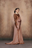 ZACS-605 BEIGE BEAUTIFUL BROCADE BLOUSE INDIAN PARTY WEAR SAREE - Asian Party Wear