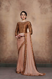 ZACS-605 BEIGE BEAUTIFUL BROCADE BLOUSE INDIAN PARTY WEAR SAREE - Asian Party Wear