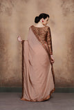 ZACS-605 BEIGE BEAUTIFUL BROCADE BLOUSE INDIAN PARTY WEAR SAREE - Asian Party Wear