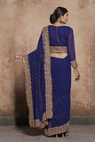 ZACS-603 NAVY BLUE THREAD WORK AND DIAMANTE EMBROIDERED INDIAN TRADITIONAL SAREE - Asian Party Wear