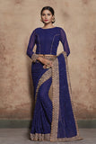 ZACS-603 NAVY BLUE THREAD WORK AND DIAMANTE EMBROIDERED INDIAN TRADITIONAL SAREE - Asian Party Wear