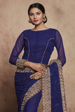 ZACS-603 NAVY BLUE THREAD WORK AND DIAMANTE EMBROIDERED INDIAN TRADITIONAL SAREE - Asian Party Wear