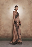 ZACS-602 BROWN LACE BORDER WEDDING WEAR READY MADE INDIAN SAREE - Asian Party Wear