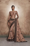 ZACS-602 BROWN LACE BORDER WEDDING WEAR READY MADE INDIAN SAREE - Asian Party Wear