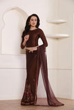 ZACS-600 BROWN DESIGNER READY MADE PARTY WEAR INDIAN SAREE - Asian Party Wear