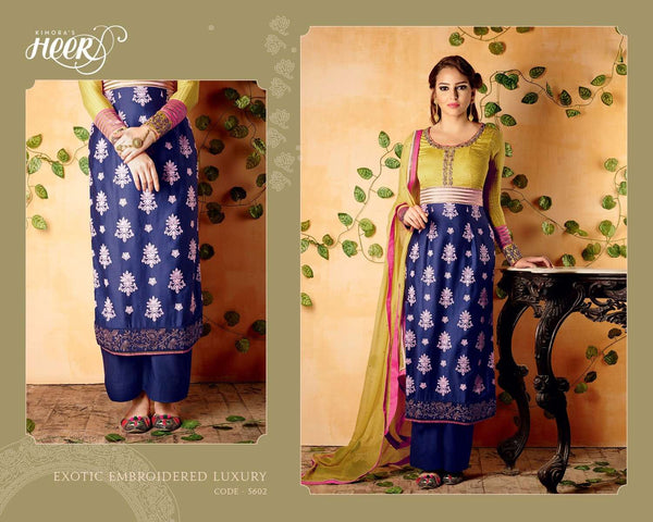 5602 BLUE AND YELLOW KIMORA HEER PARTY WEAR SALWAR KAMEEZ SUIT - Asian Party Wear