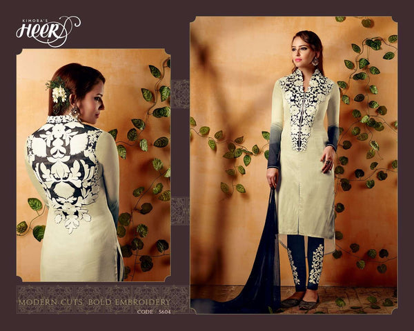 5604 BEIGE AND BLUE KIMORA HEER PARTY WEAR SALWAR KAMEEZ SUIT - Asian Party Wear